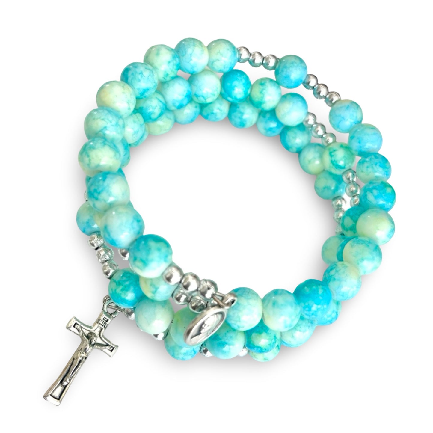 Colorful Marble Queen of Peace Wire Wrap Rosary Bracelet