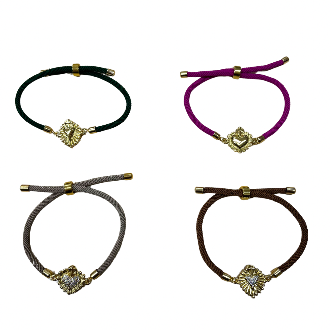 Sacred Heart Rope Bracelet of Assorted Colors