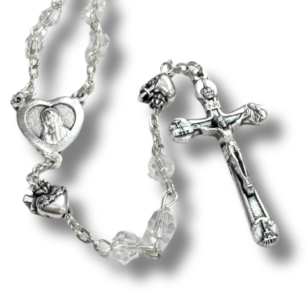 Crystal Fatima Rosary with the Pierced Hearts