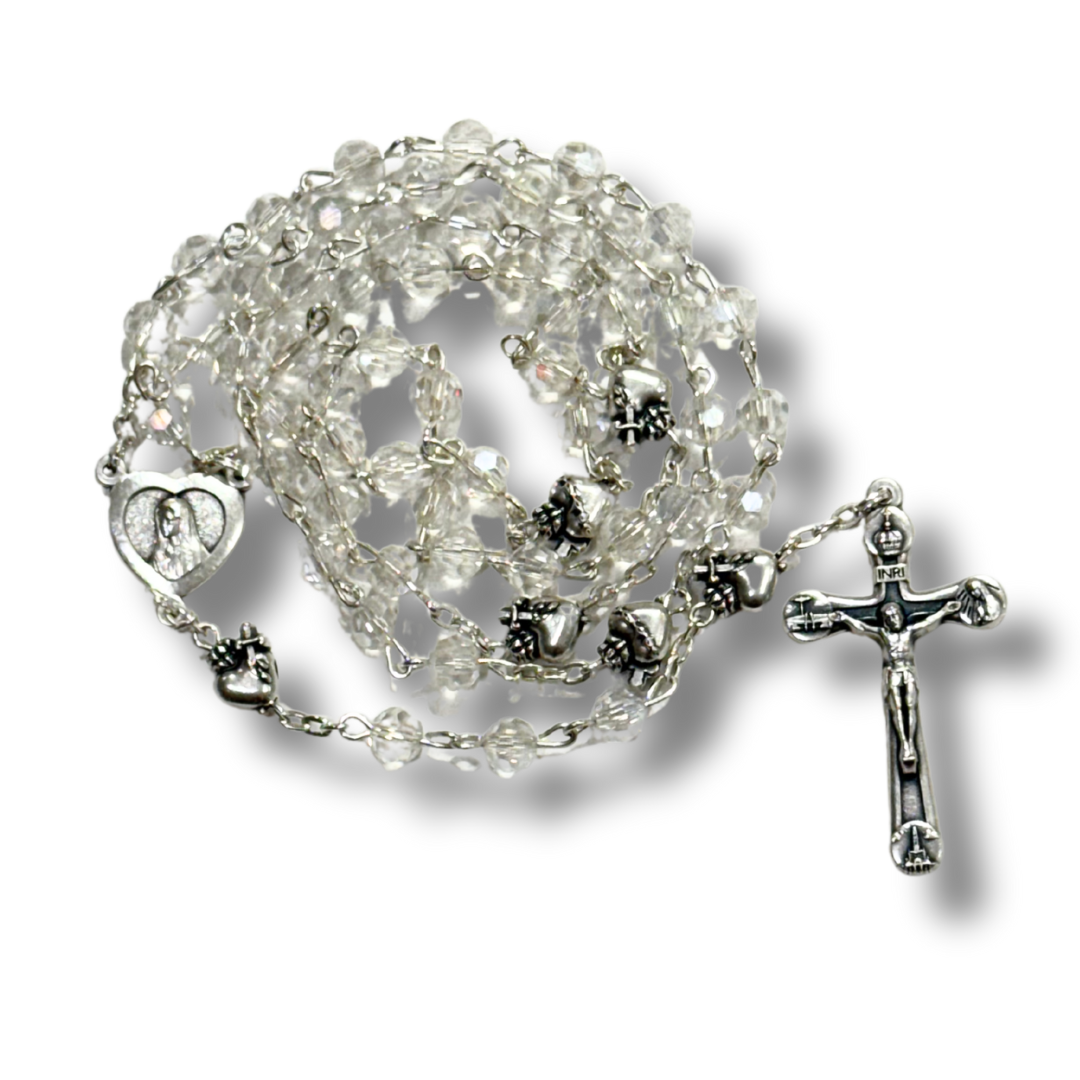 Crystal Fatima Rosary with the Pierced Hearts