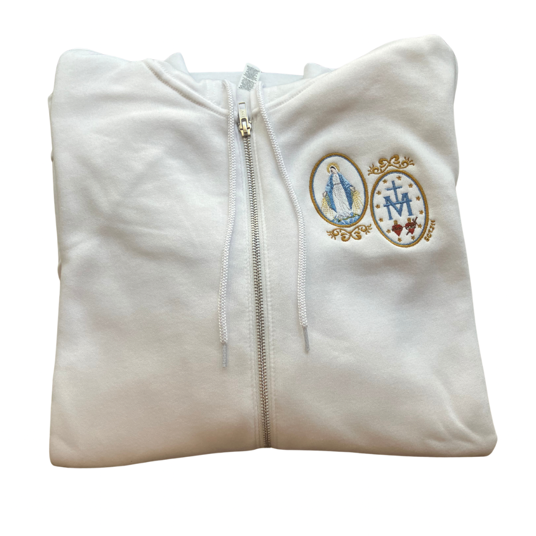 Miraculous Medal Embroidered Zip-up Sweater by SCTJM