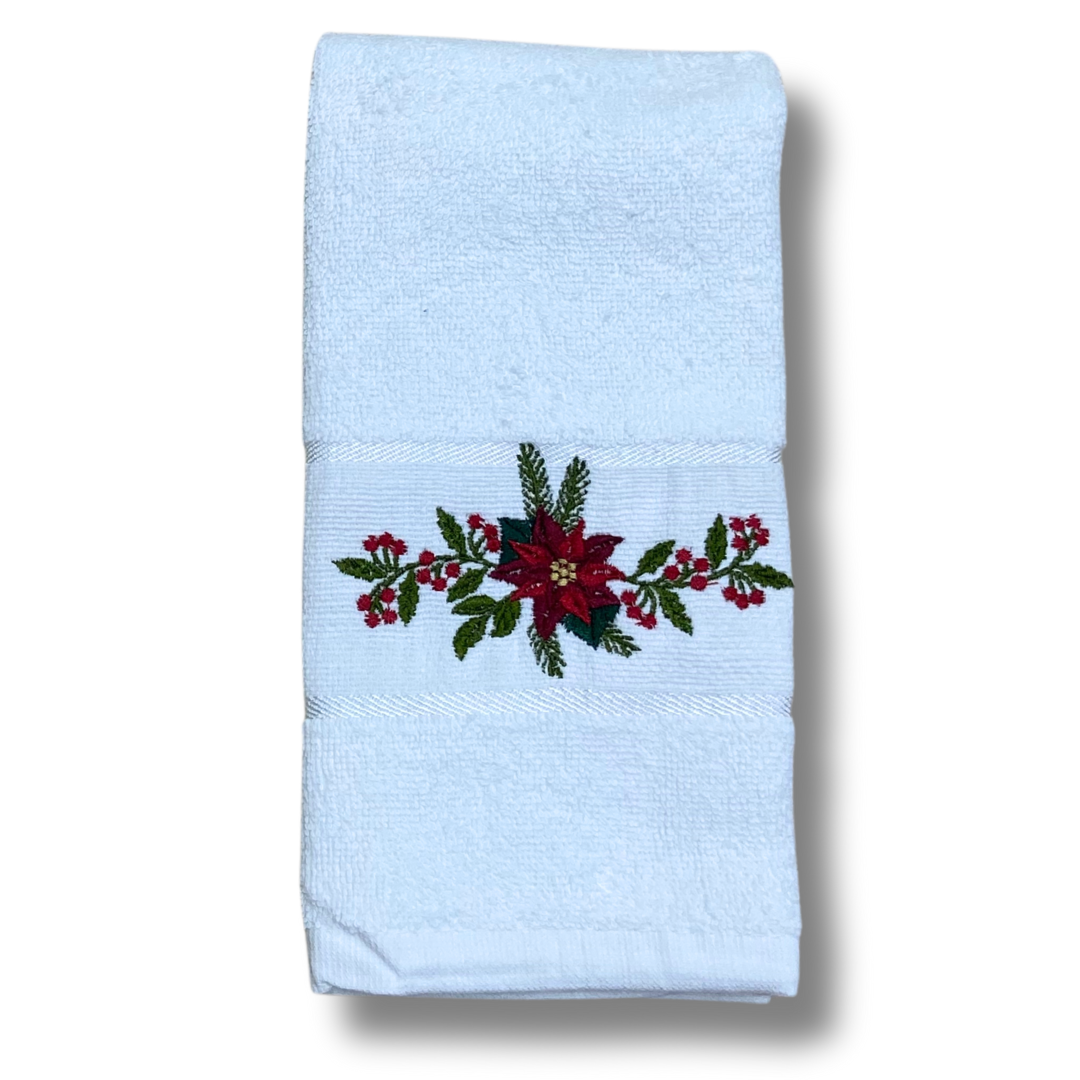 Poinsettia Embroidered Hand Towel