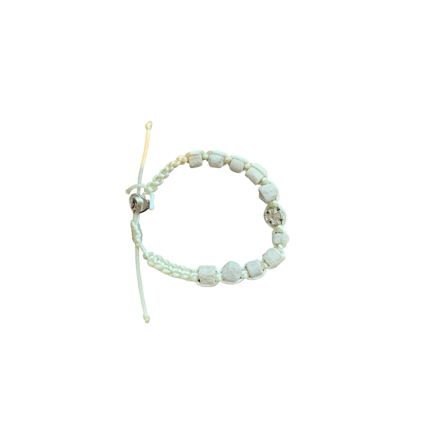 Stone Bead with Metal Cross Decade Rosary Bracelet of Assorted Colors