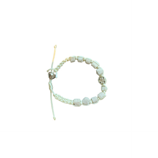Stone Bead with Metal Cross Decade Rosary Bracelet of Assorted Colors