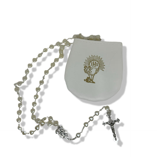 First Communion Heart Rosary with Pouch