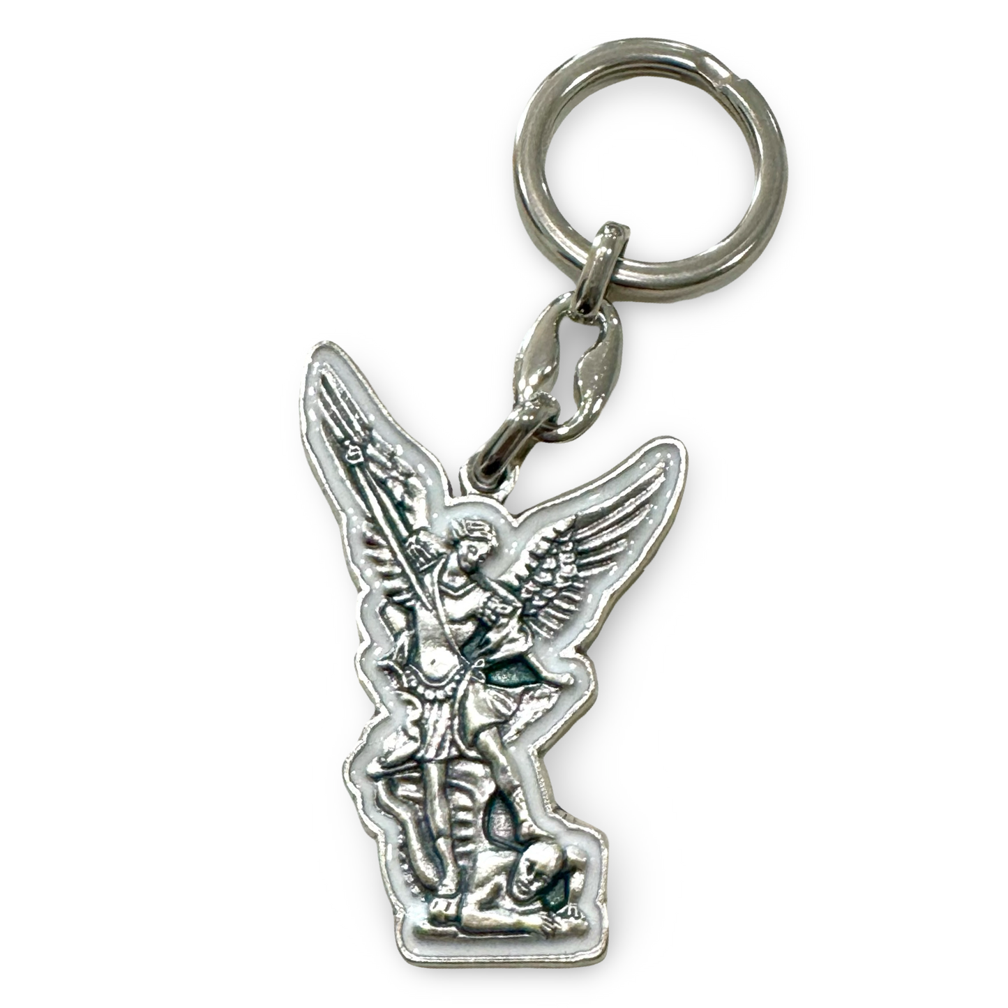 Large St. Michael the Archangel Keychain with Colored Border