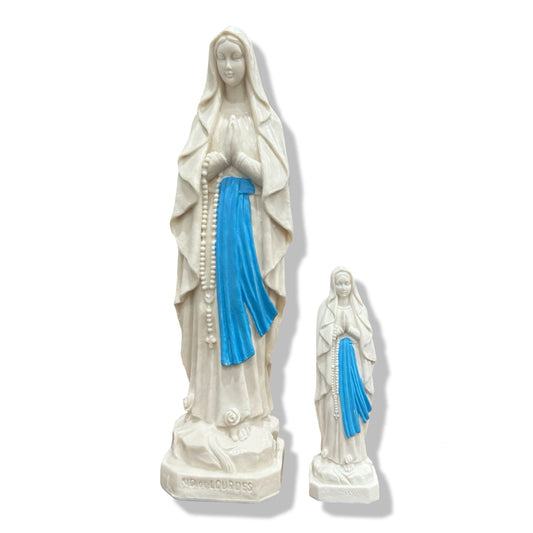 White Our Lady of Lourdes Statue with Blue Sash