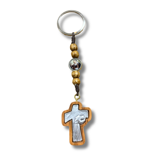 Wood Padre Pio Keychain
