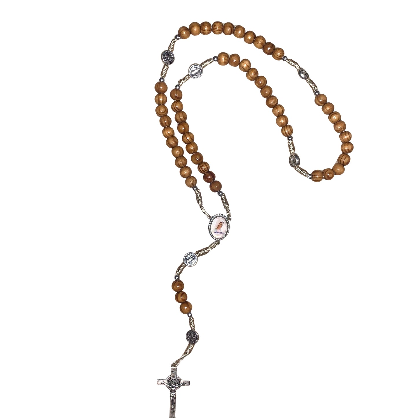 Wood Bead with Cream String St. Benedict Rosary
