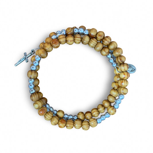 Wooden Wrap Rosary Bracelet with Wire Band