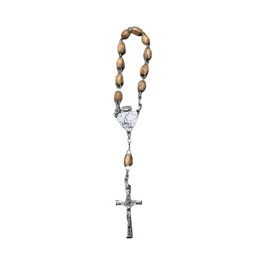 Wooden Fatima Decade with Heart Medal and Crown