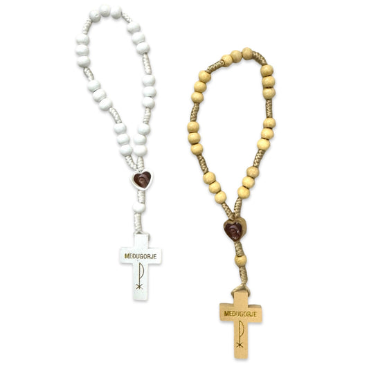 Wooden Queen of Peace Chaplet with Heart-Shaped Centerpiece