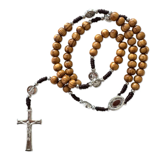 Wooden Queen of Peace Rosary with Soil