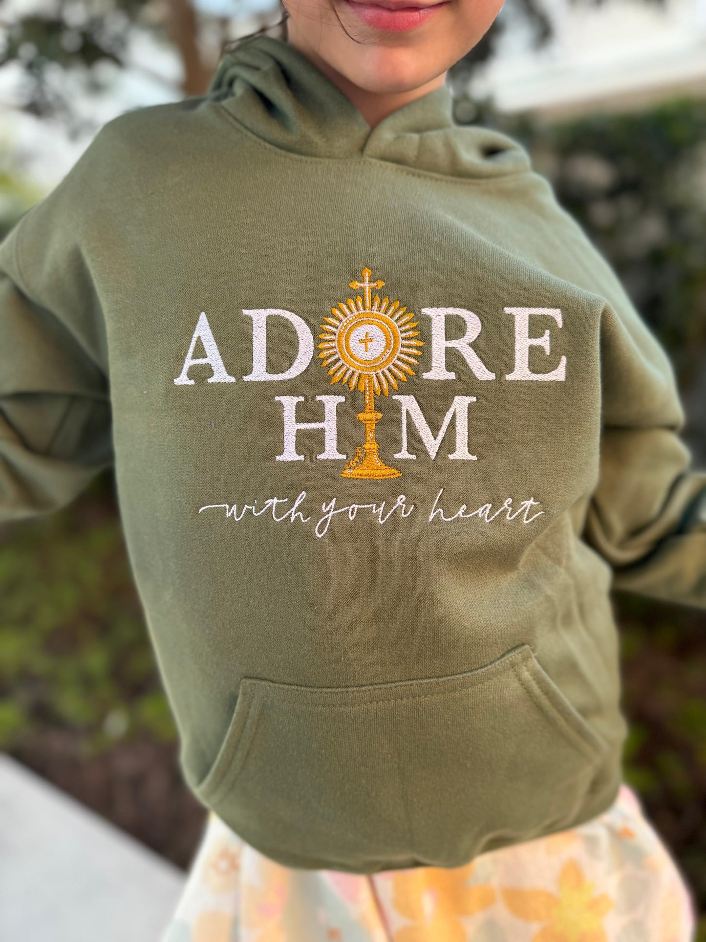 "Adore Him With Your Heart" Embroidered Hoodies for Kids by SCTJM