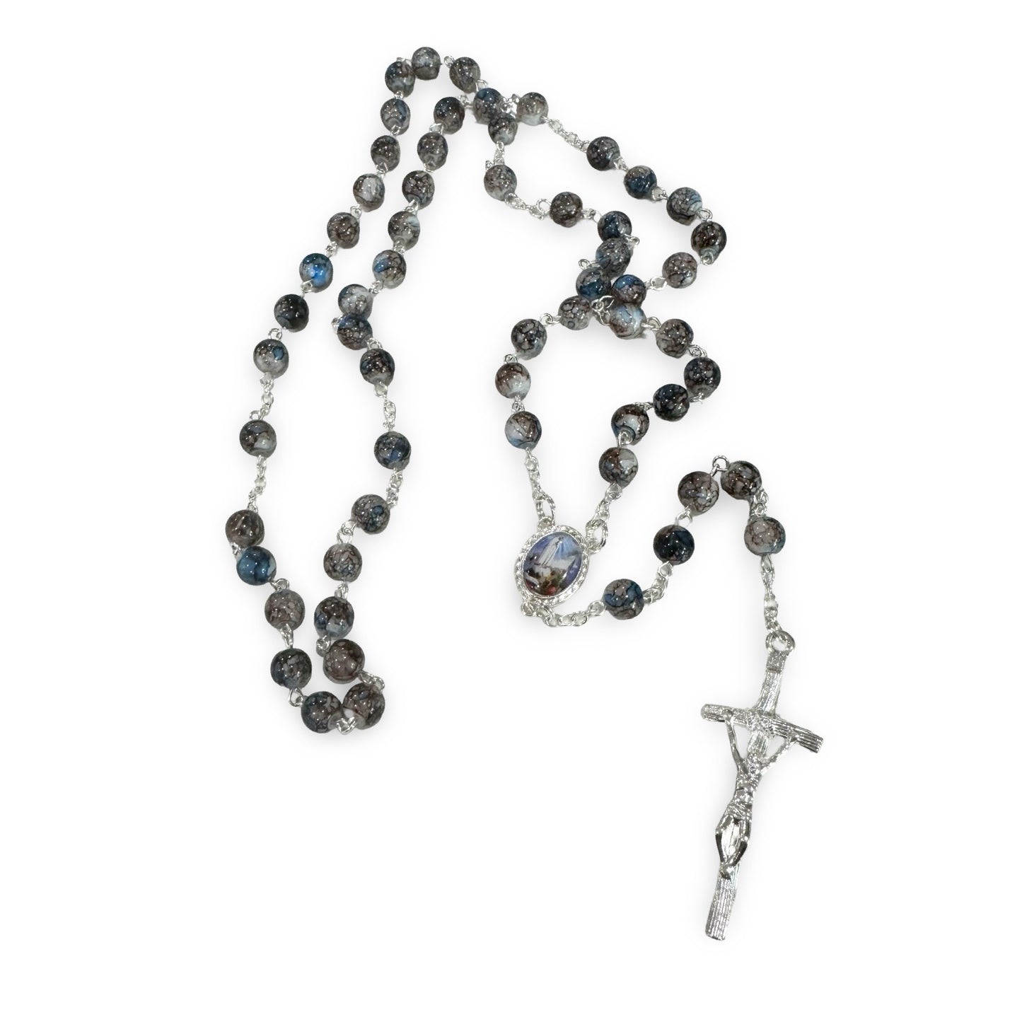 Marbled Fatima Rosary with Papal Crucifix
