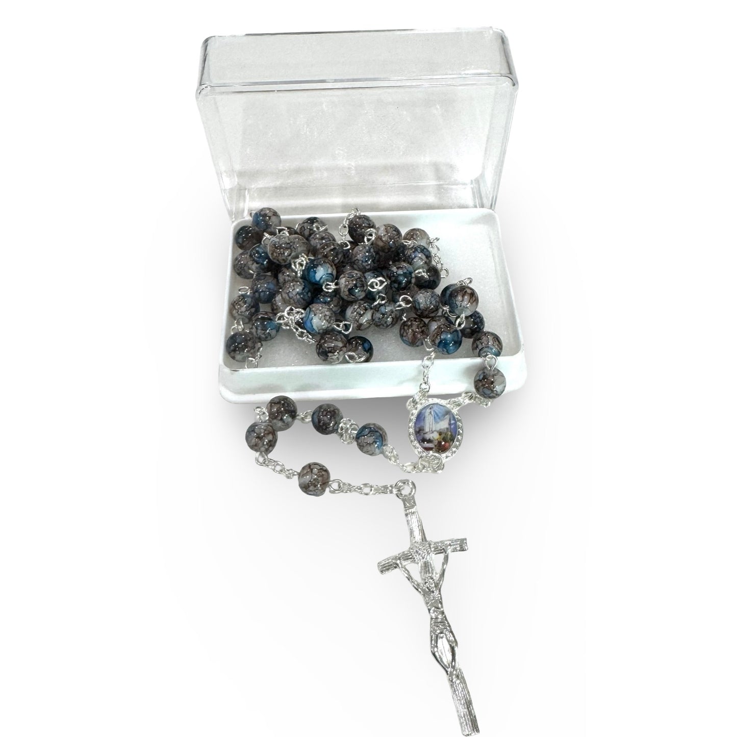 Marbled Fatima Rosary with Papal Crucifix