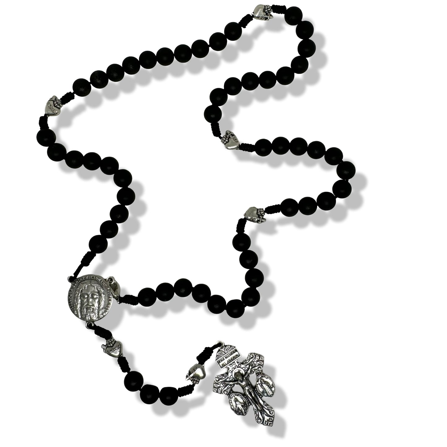 Holy Face and Two Hearts Black Rosary