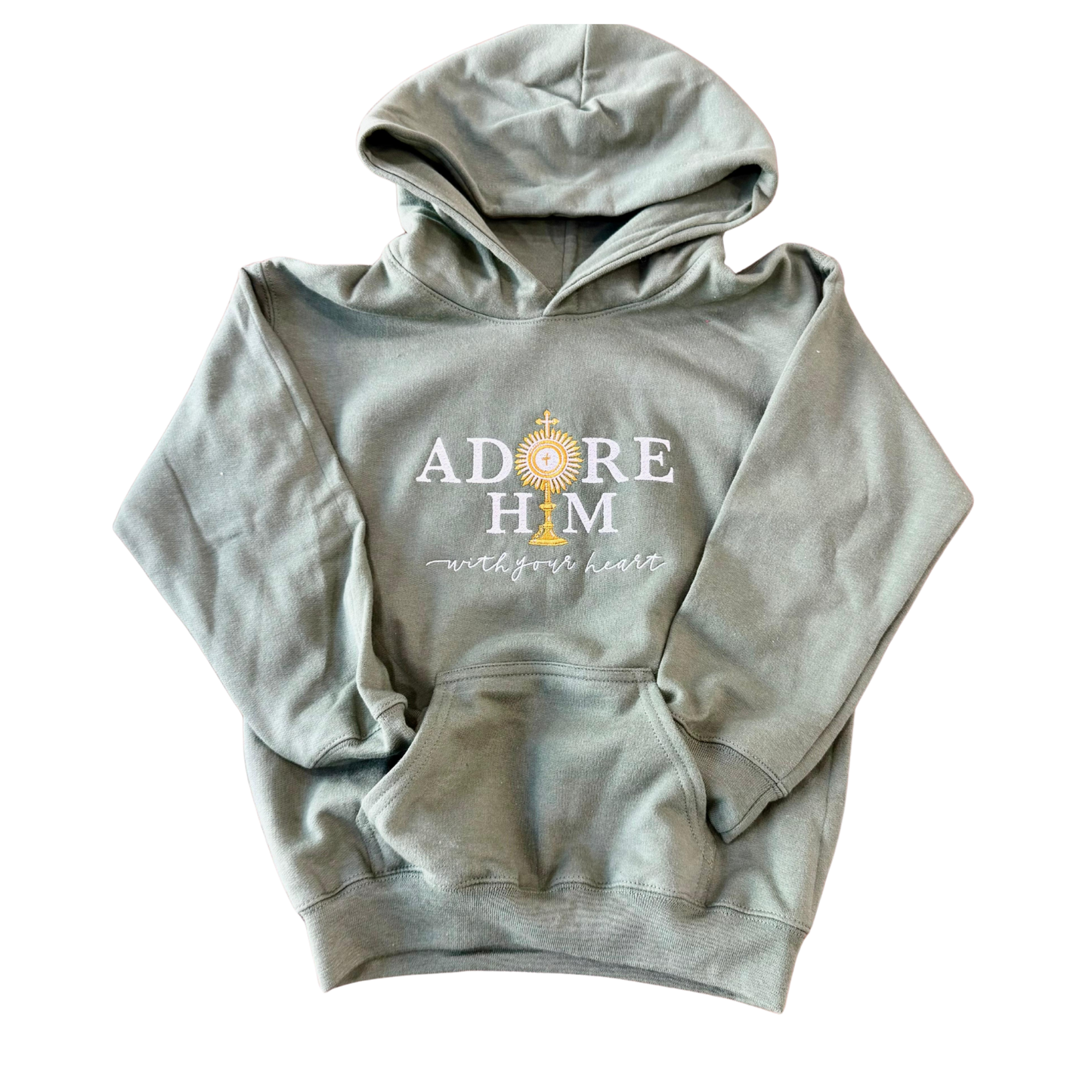 "Adore Him With Your Heart" Embroidered Hoodies for Kids by SCTJM