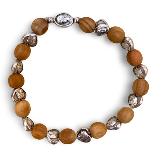 Olive Wood and Queen of Peace Decade Rosary Bracelet