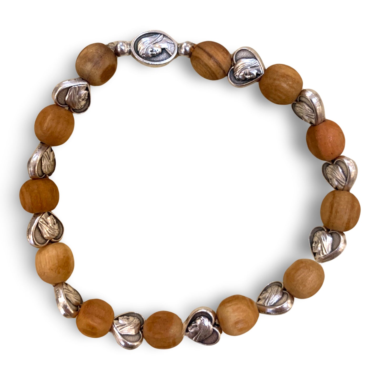 Olive Wood and Queen of Peace Decade Rosary Bracelet