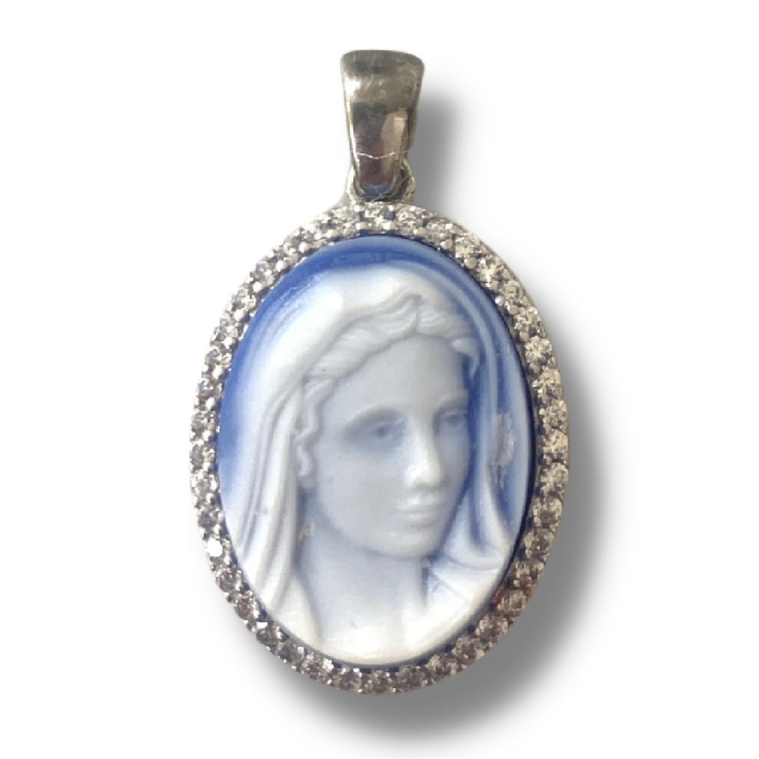 Queen of Peace Cameo Medal with Diamond Border