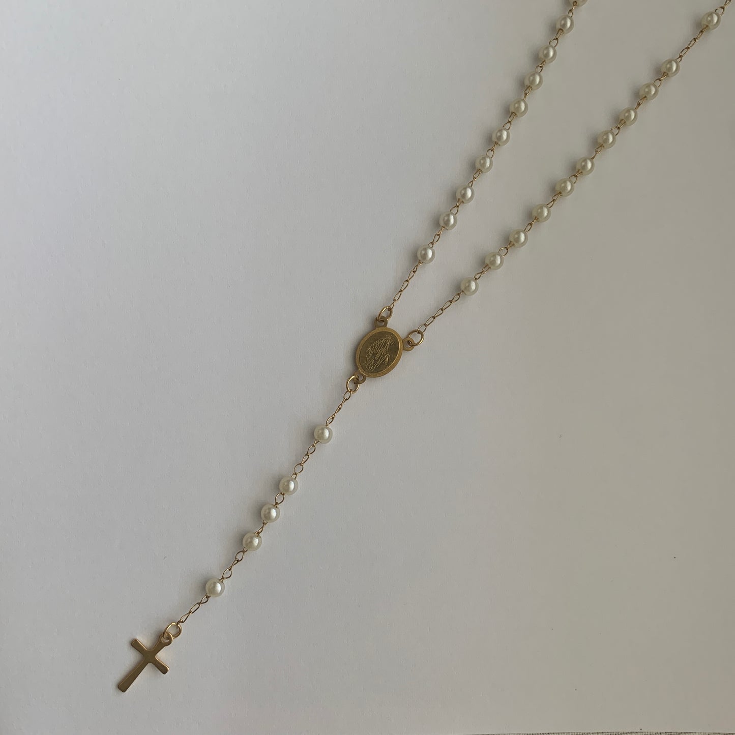 Gold Miraculous Medal Rosary Necklace