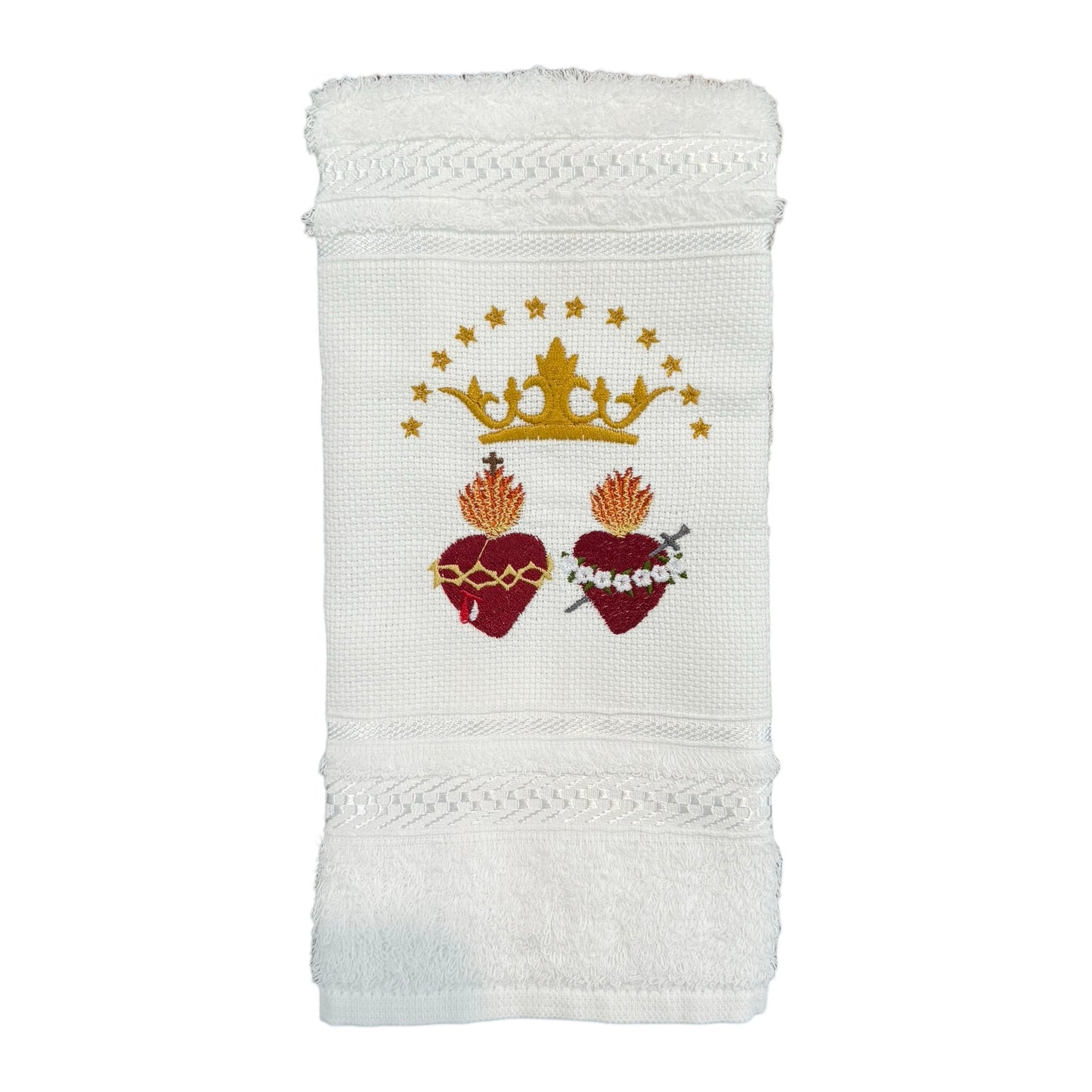 Two Hearts Embroidered Hand Towel by SCTJM