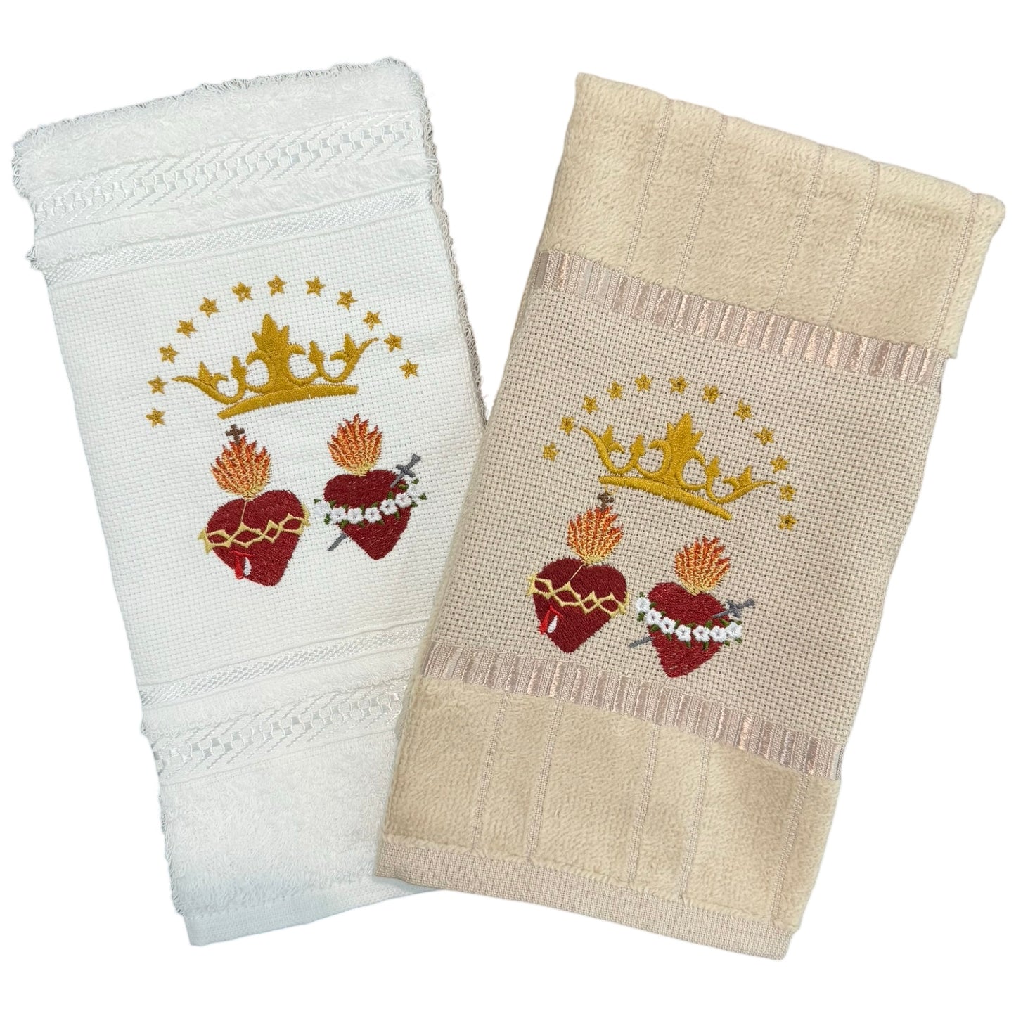Two Hearts Embroidered Hand Towel by SCTJM