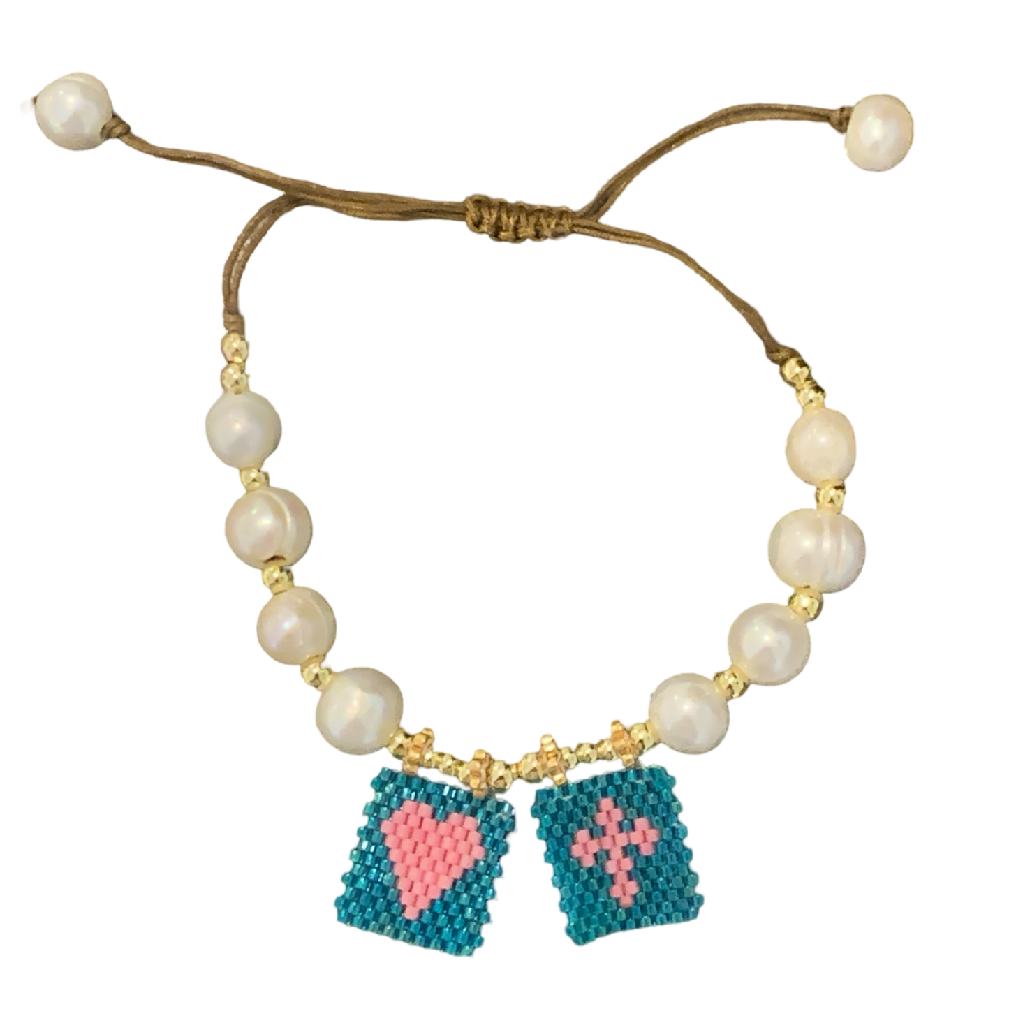 Pearl and Beaded Mosaic Beaded Scapular Bracelet