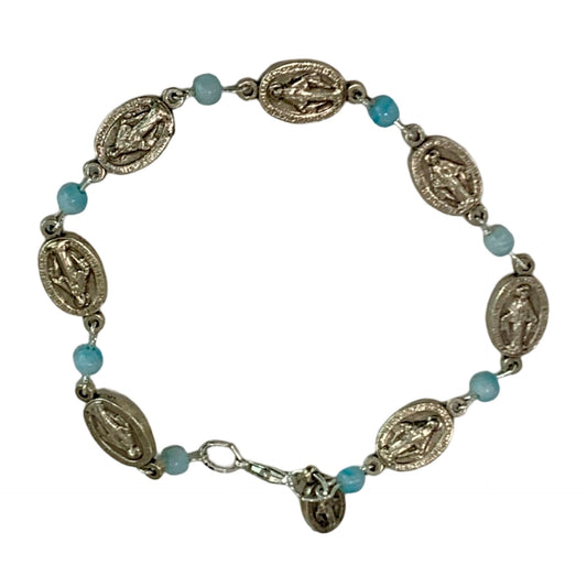 Miraculous Medal Bracelet with Blue Beads