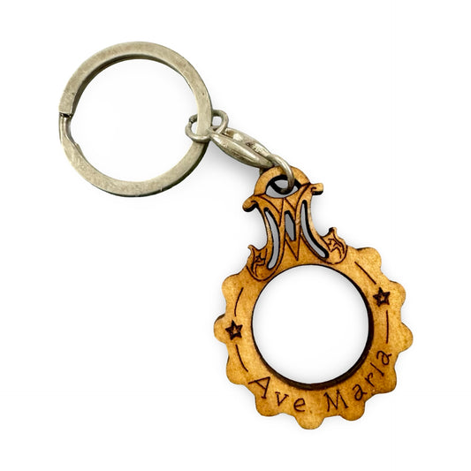 Wooden Ave Maria Rosary Ring Keychain