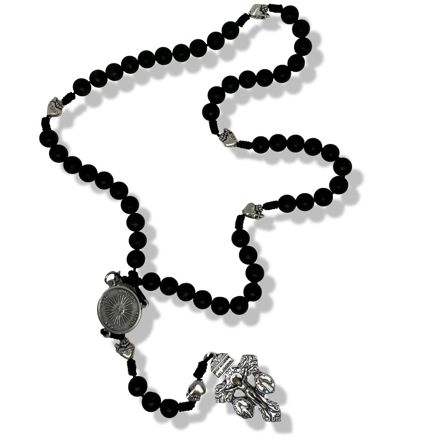 Holy Face and Two Hearts Black Rosary