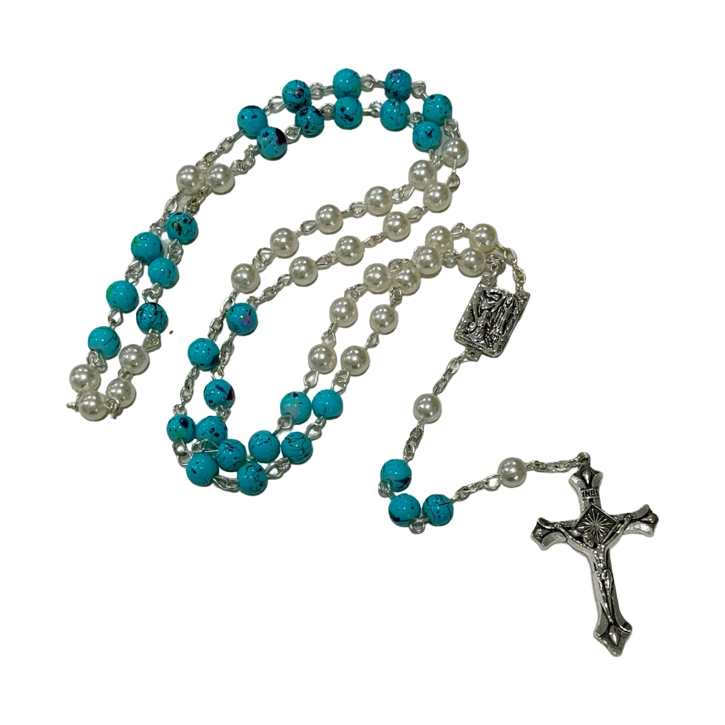 Blue Marble and Pearl Lourdes Rosary