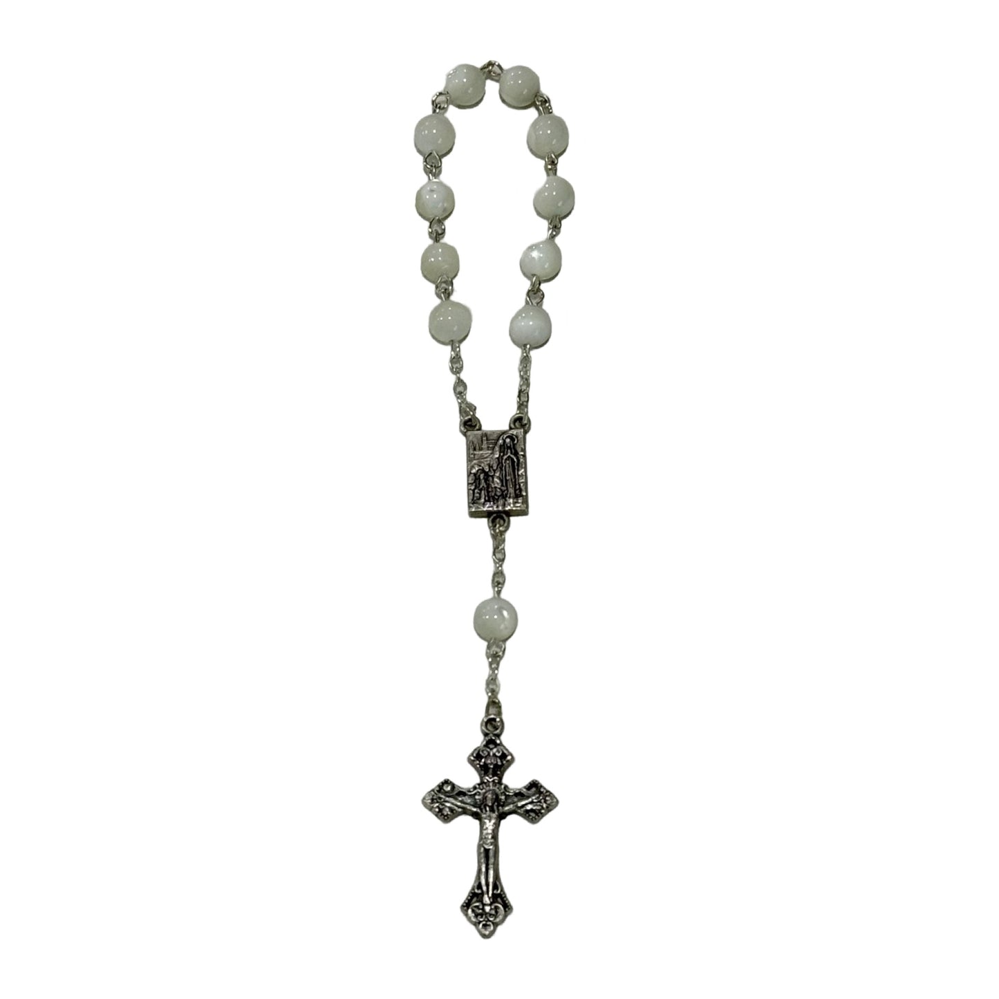 Round Pearl Lourdes Decade Rosary with Holy Card