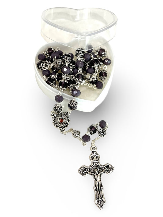 Embellished Fatima Rosary With Soil in Heart Shaped Case