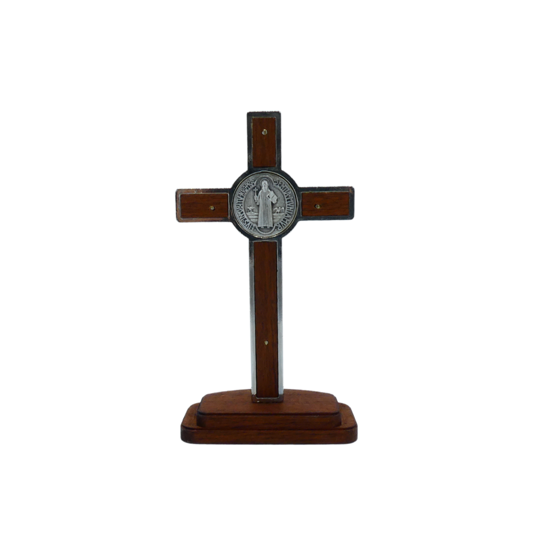 Walnut Colored Inlay St. Benedict Standing Crucifix