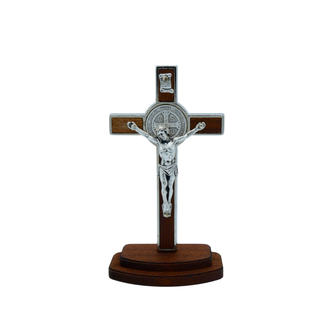 Walnut Colored Inlay St. Benedict Standing Crucifix