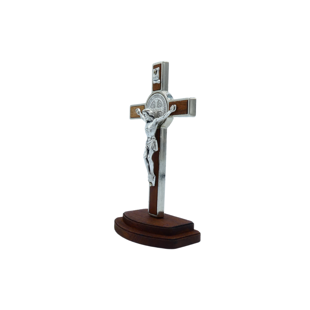 Walnut Colored Inlay St. Benedict Standing Crucifix