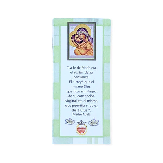 "La Fe de Maria" Prayer Card by Mother Adela, SCTJM Foundress