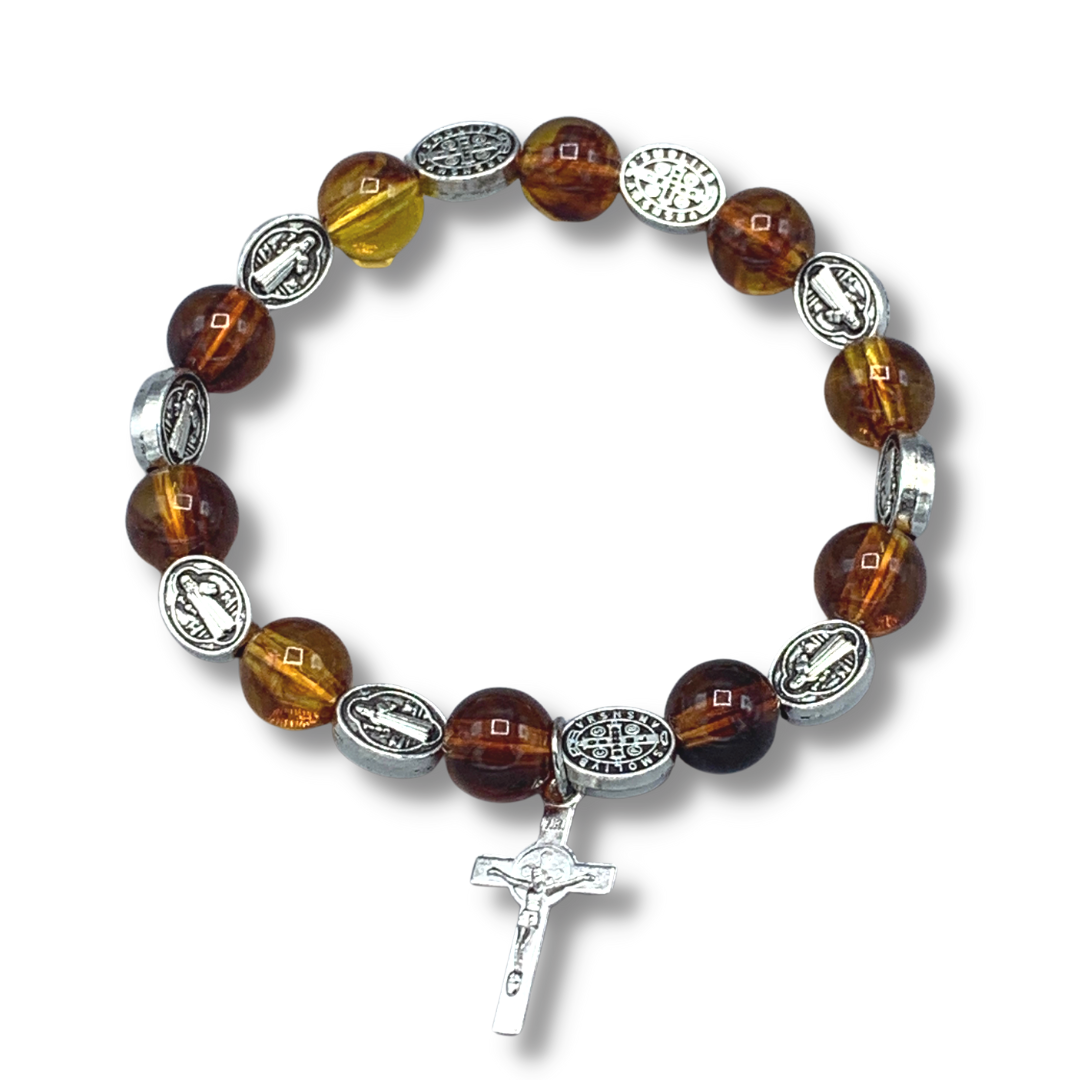 St. Benedict Decade Rosary Bracelet with Hanging Crucifix