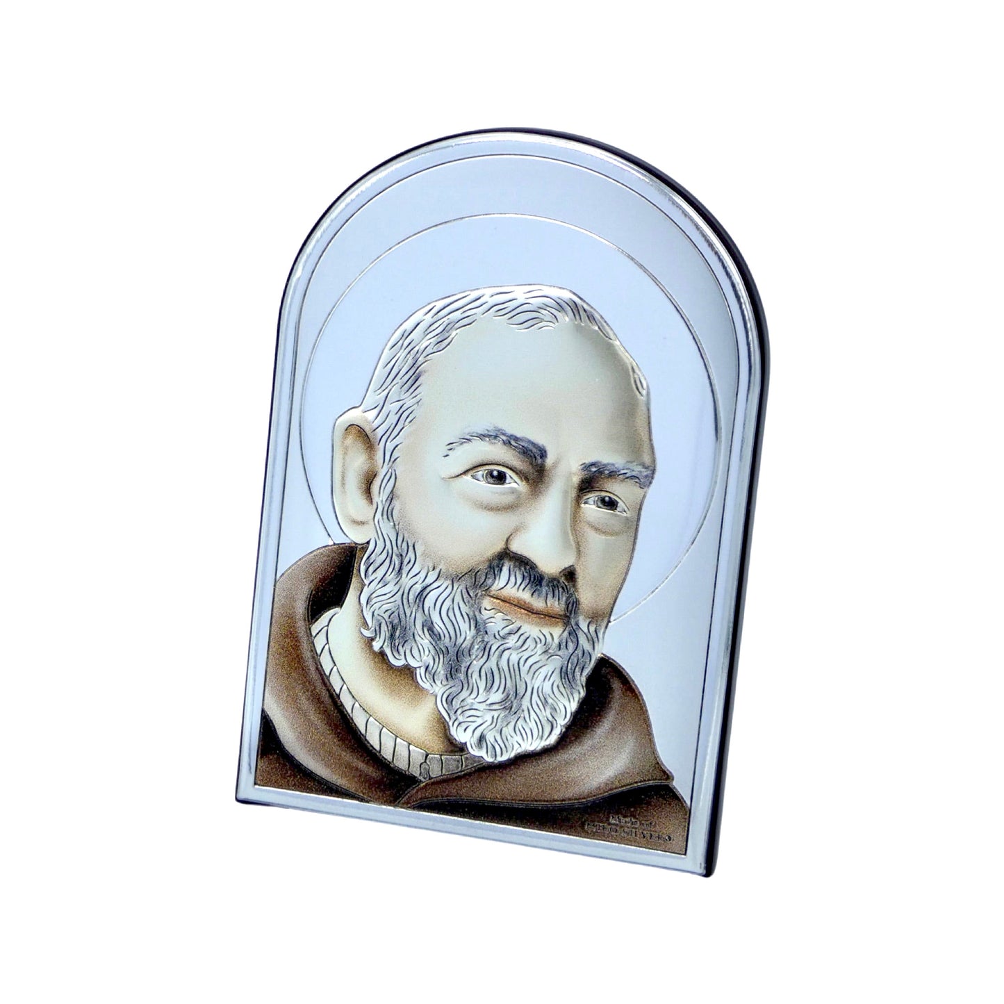 Arched Colored Silver Image of St. Padre Pio