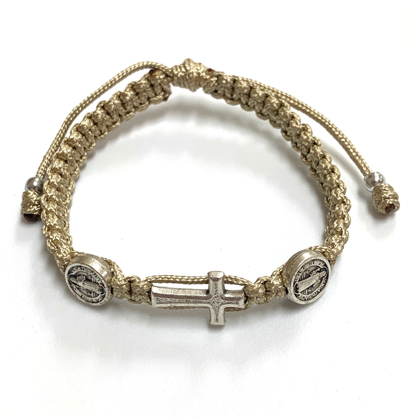 Braided Bracelet with St. Benedict Medal and Metal Cross of Assorted Colors