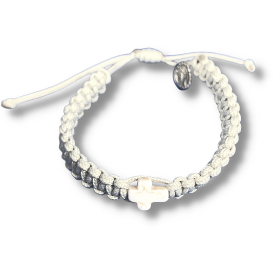 Braided Bracelet with Stone Cross and Miraculous Medal of Assorted Colors