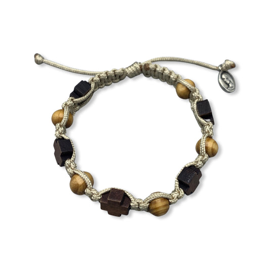 Wooden Cross and Bead Decade Rosary Bracelet of Assorted Colors