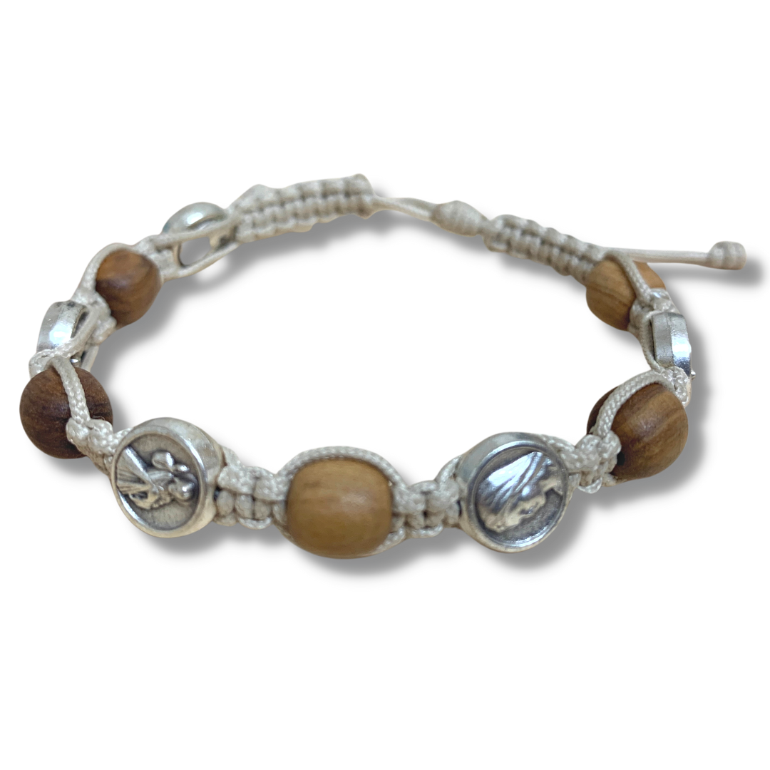 Wooden and Queen of Peace Decade Rosary Bracelet