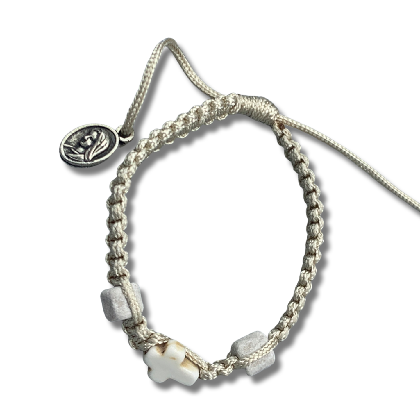 Stone and Cross Braided Cord Bracelet of Assorted Colors