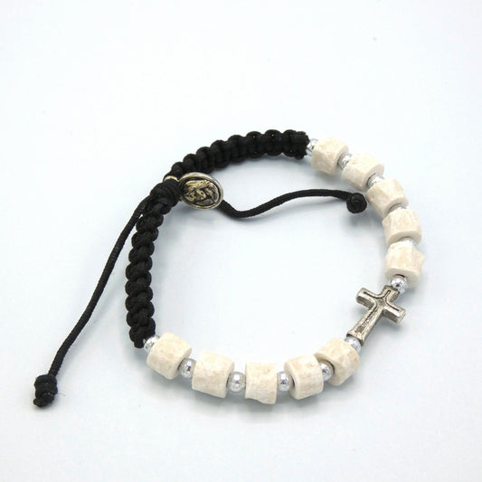 Cord Decade Rosary Bracelet with Metal Cross