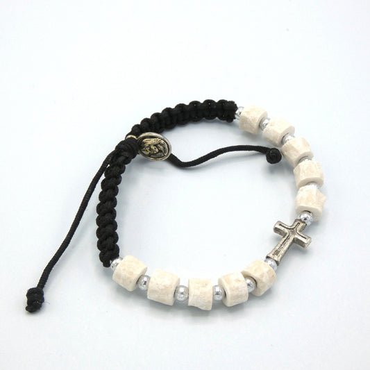 Cord Decade Rosary Bracelet with Metal Cross
