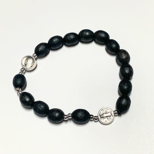 Black Wooden St. Benedict and Queen of Peace Bracelet