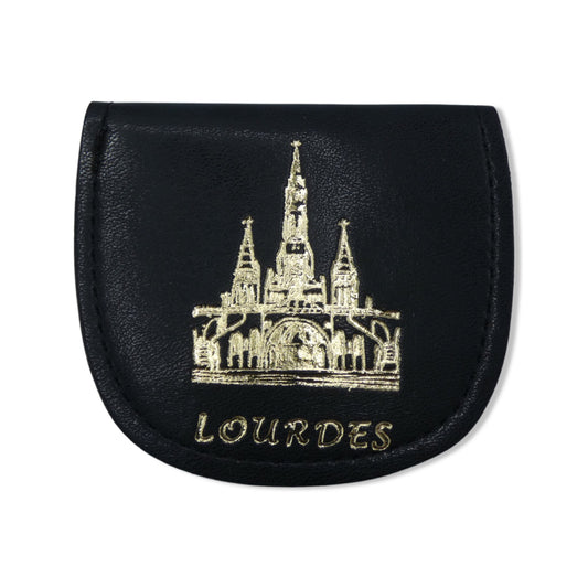Black Lourdes Rosary Pouch with Gold Image